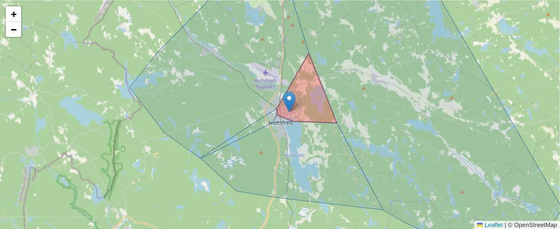 Karta över postnummerområdet  och angränsande postnummer i Sverige