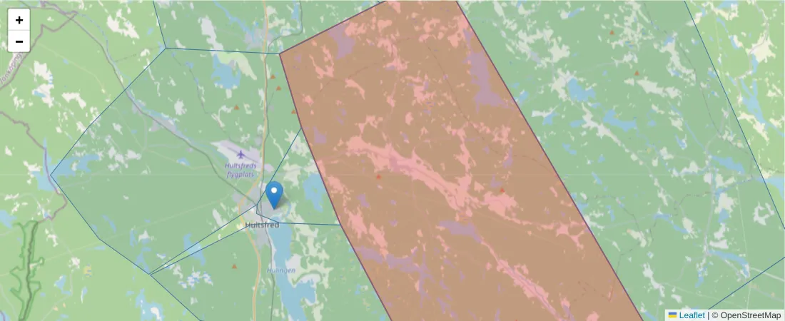 Karta över postnummerområdet  och angränsande postnummer i Sverige