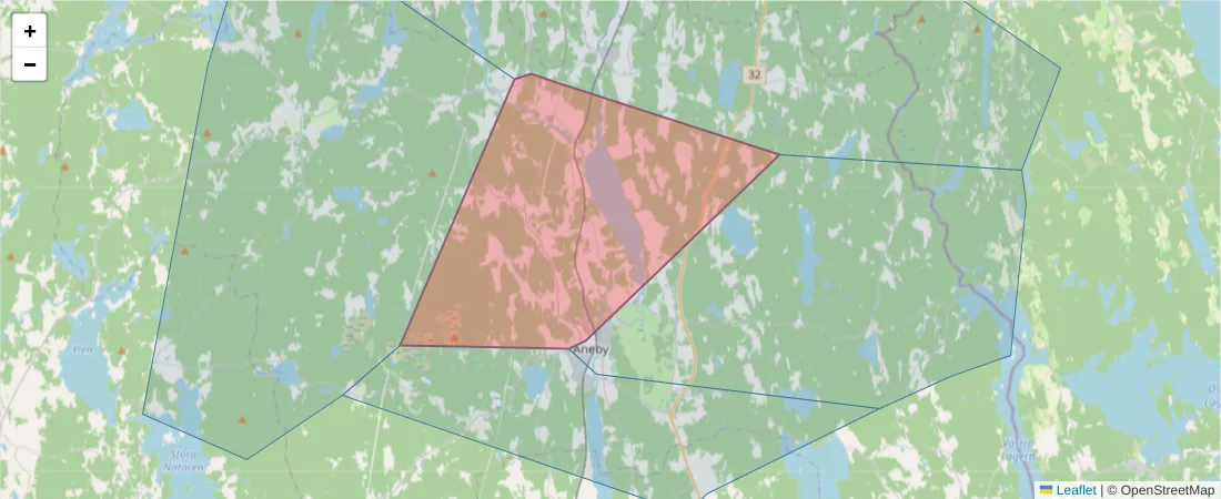 Karta över postnummerområdet  och angränsande postnummer i Sverige