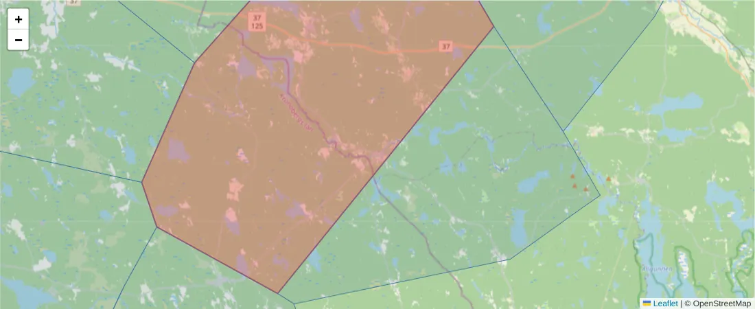 Karta över postnummerområdet  och angränsande postnummer i Sverige