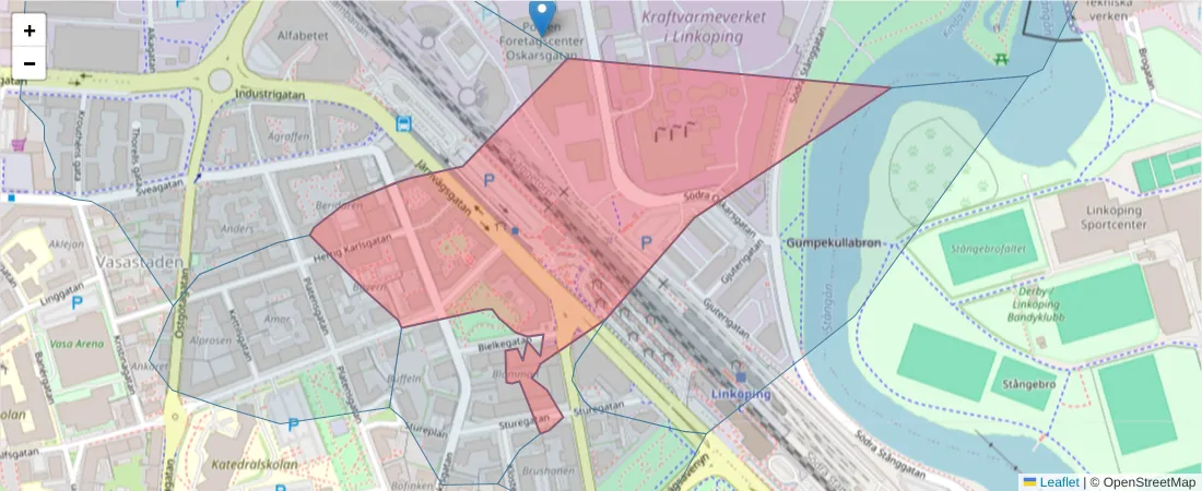 Karta över postnummerområdet  och angränsande postnummer i Sverige
