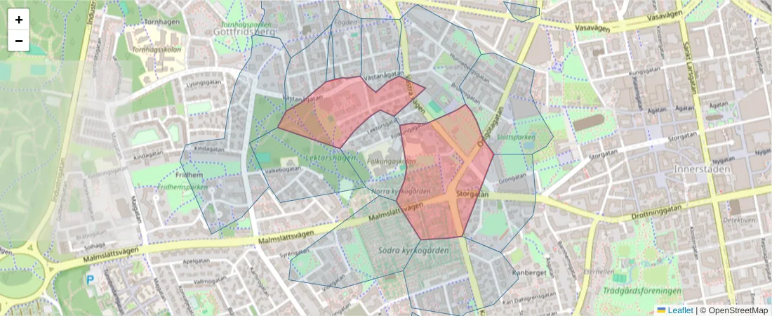 Karta över postnummerområdet  och angränsande postnummer i Sverige