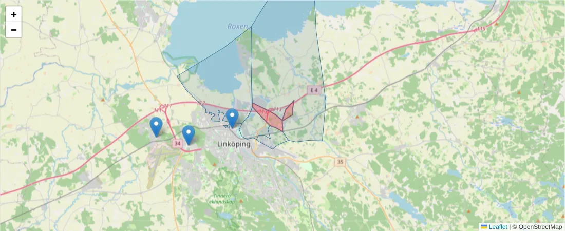 Karta över postnummerområdet  och angränsande postnummer i Sverige