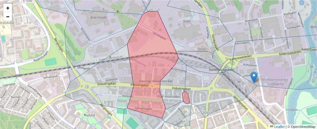 Karta över postnummerområdet  och angränsande postnummer i Sverige