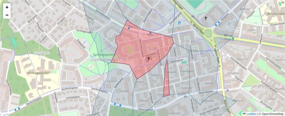 Karta över postnummerområdet  och angränsande postnummer i Sverige