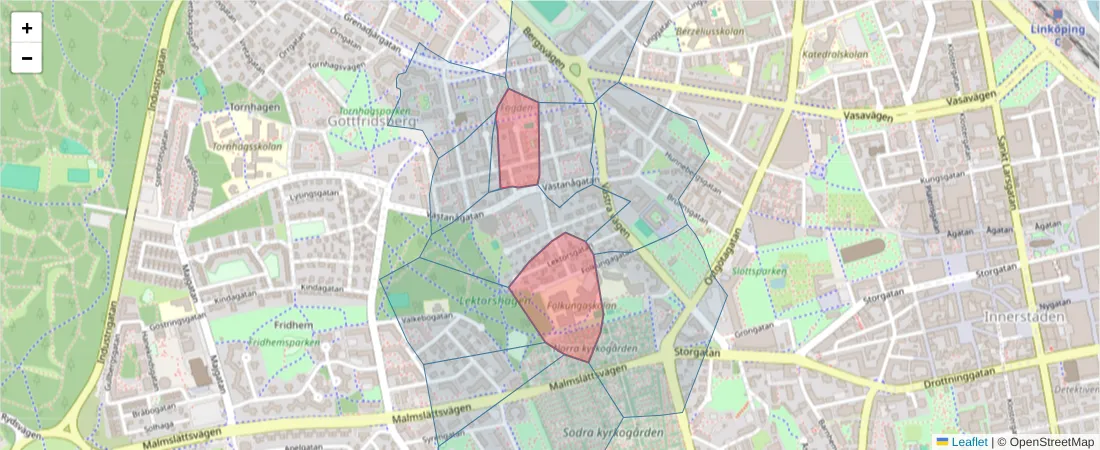 Karta över postnummerområdet  och angränsande postnummer i Sverige