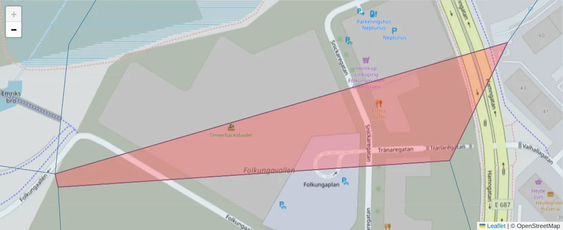 Karta över postnummerområdet  och angränsande postnummer i Sverige