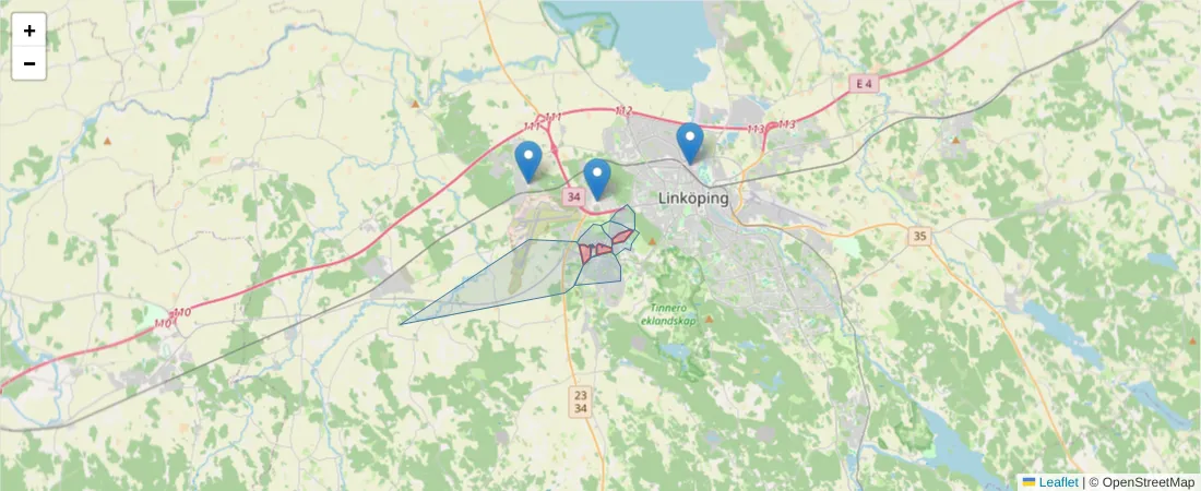 Karta över postnummerområdet  och angränsande postnummer i Sverige