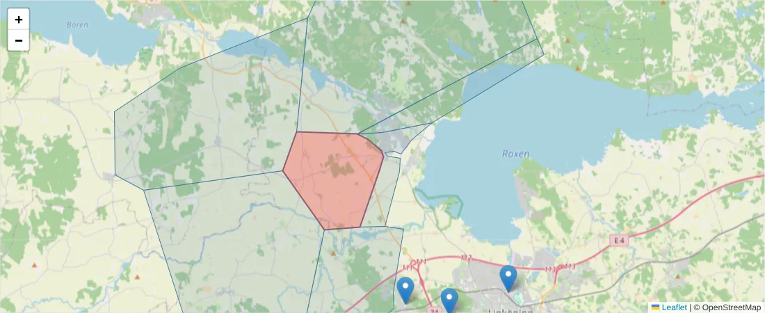Karta över postnummerområdet  och angränsande postnummer i Sverige
