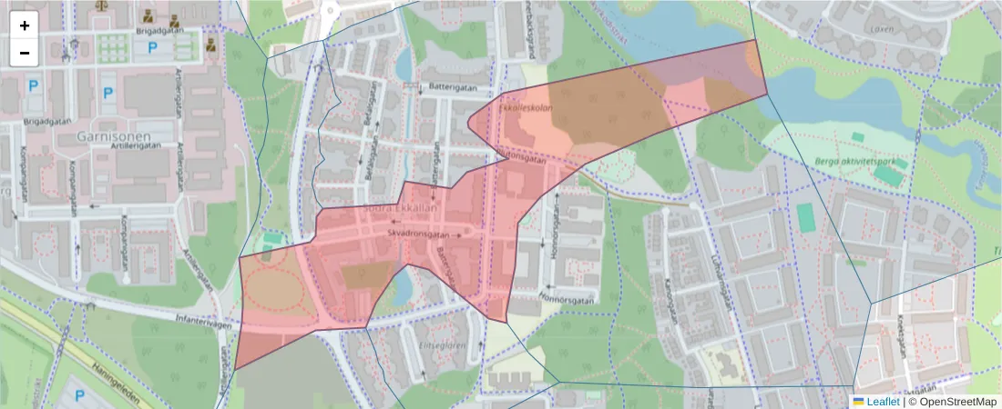 Karta över postnummerområdet  och angränsande postnummer i Sverige