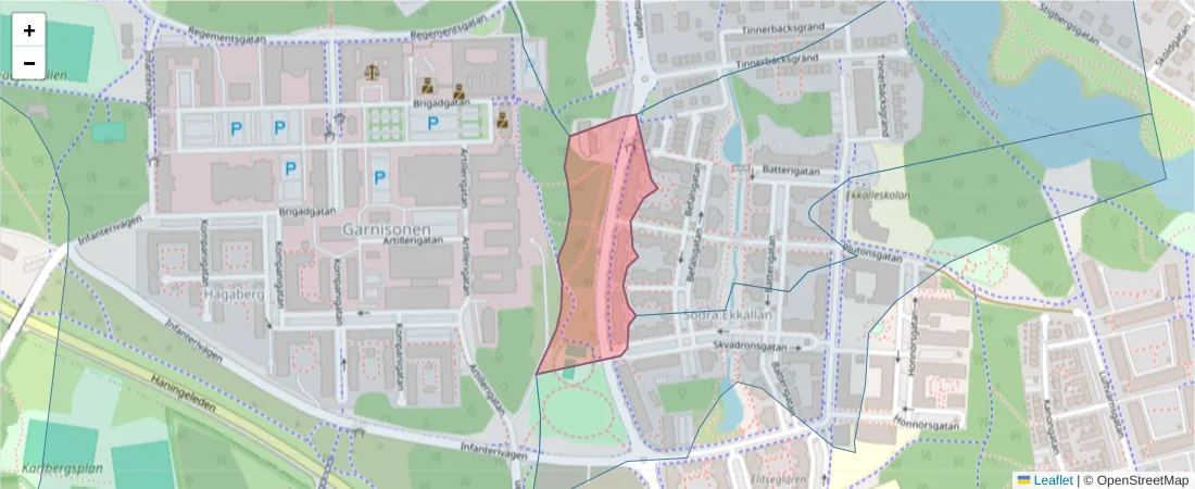 Karta över postnummerområdet  och angränsande postnummer i Sverige