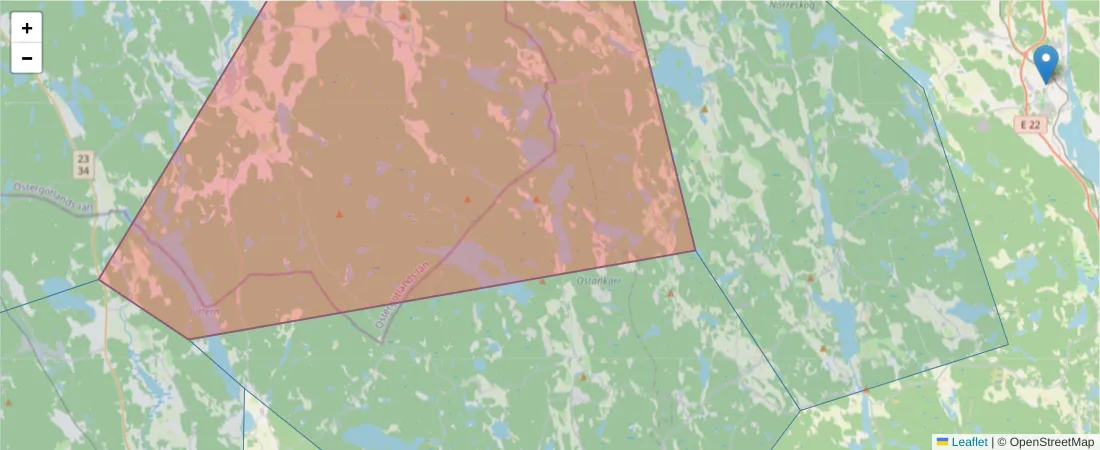 Karta över postnummerområdet  och angränsande postnummer i Sverige