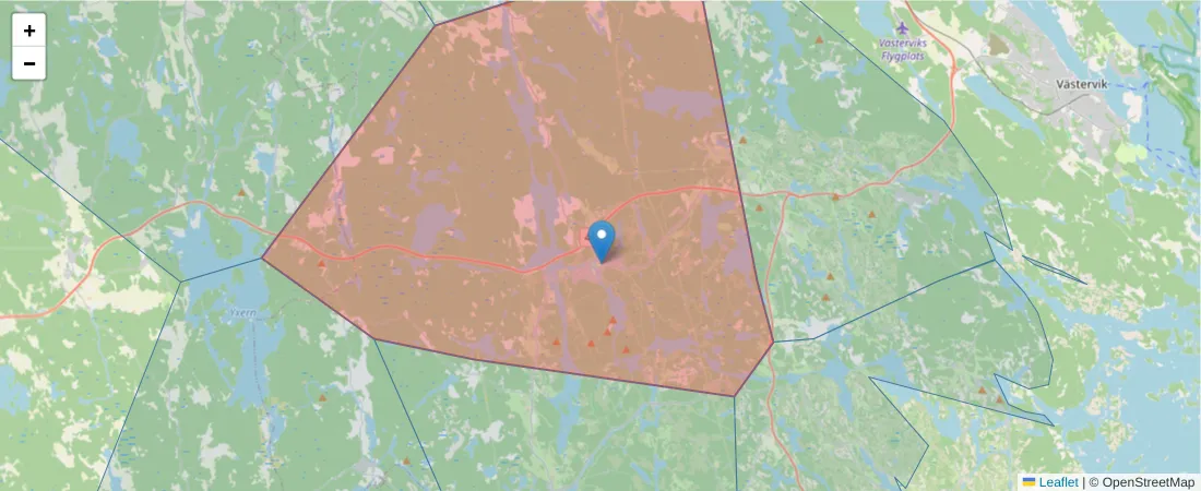 Karta över postnummerområdet  och angränsande postnummer i Sverige