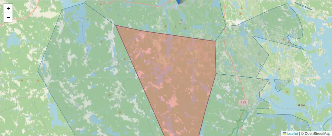 Karta över postnummerområdet  och angränsande postnummer i Sverige