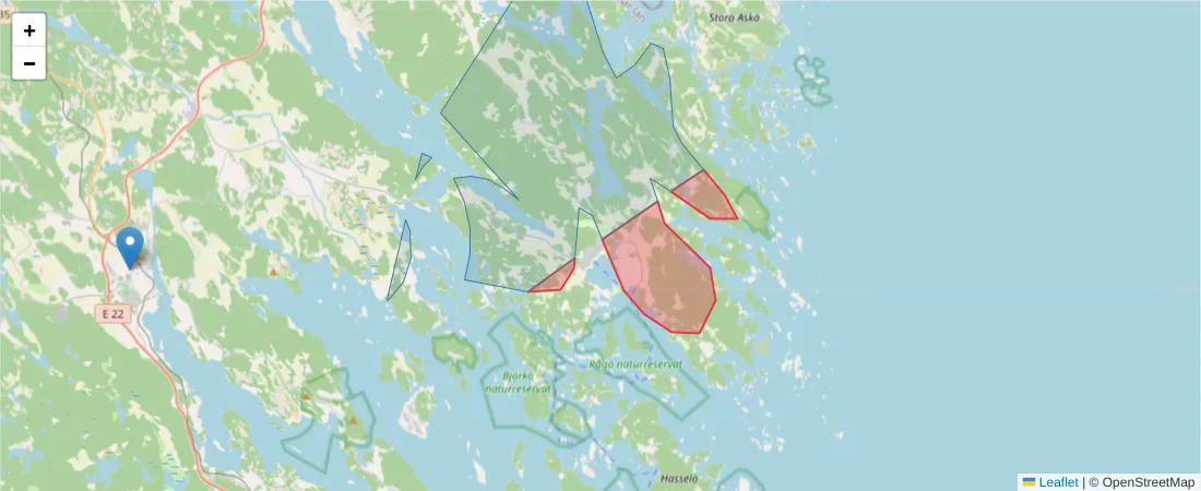 Karta över postnummerområdet  och angränsande postnummer i Sverige