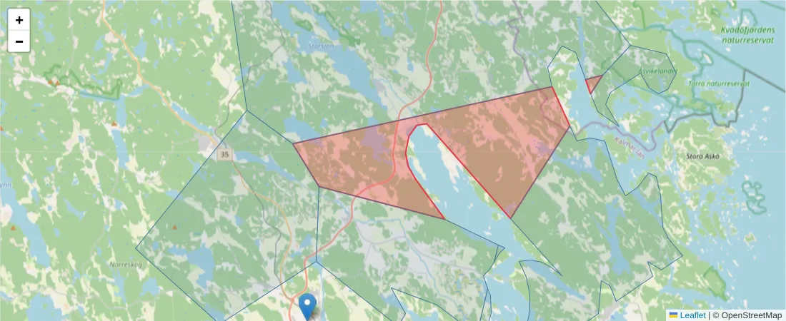 Karta över postnummerområdet  och angränsande postnummer i Sverige