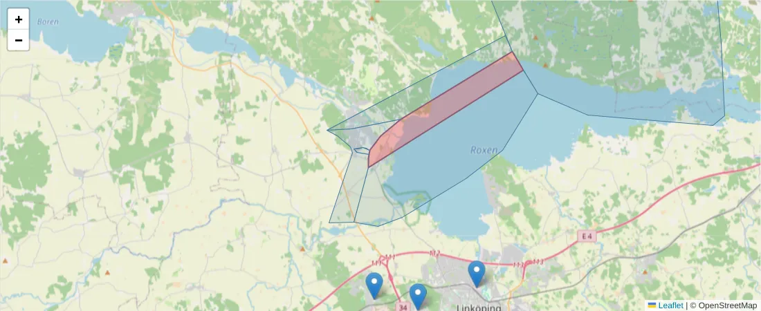 Karta över postnummerområdet  och angränsande postnummer i Sverige