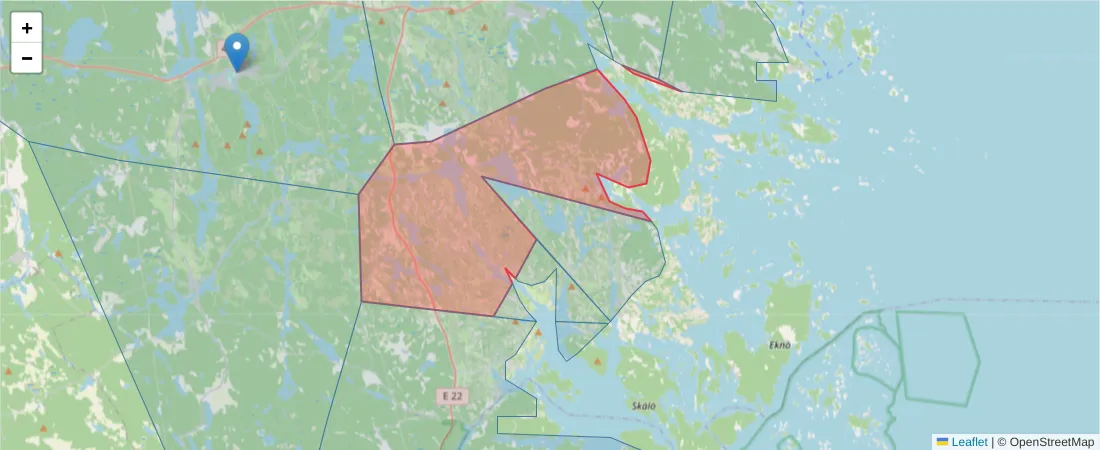 Karta över postnummerområdet  och angränsande postnummer i Sverige