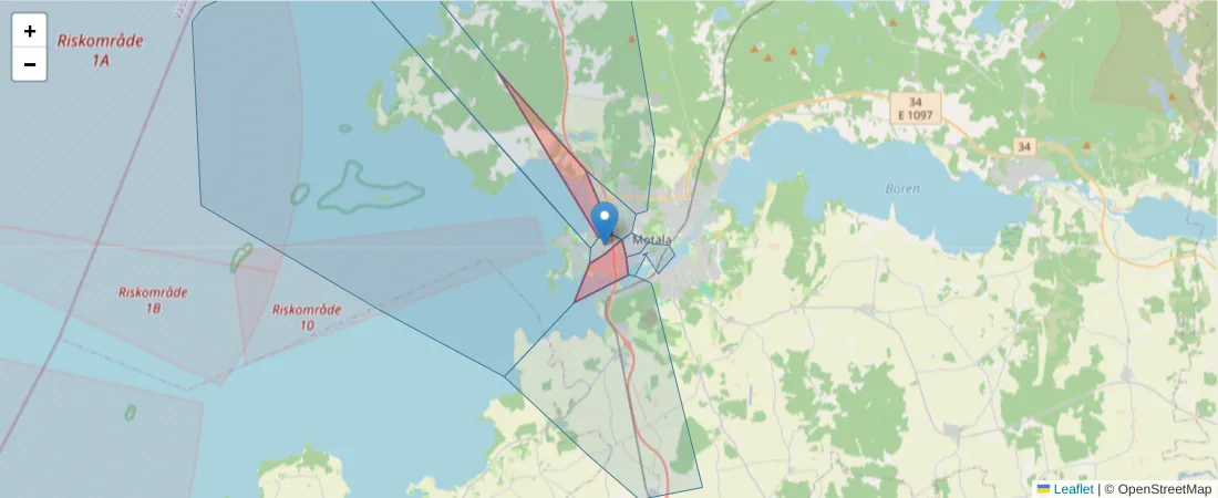 Karta över postnummerområdet  och angränsande postnummer i Sverige