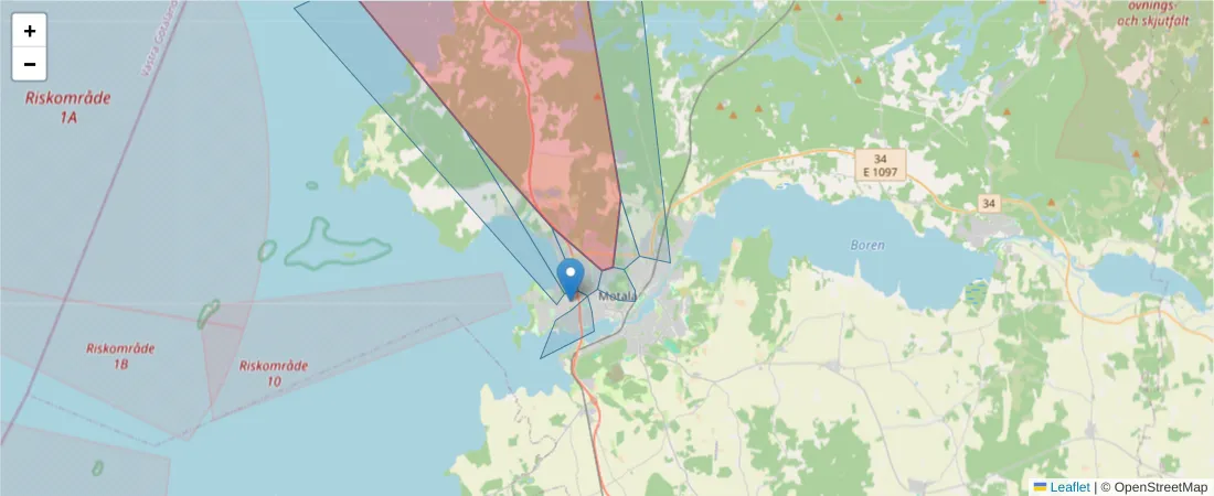 Karta över postnummerområdet  och angränsande postnummer i Sverige