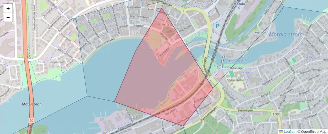 Karta över postnummerområdet  och angränsande postnummer i Sverige