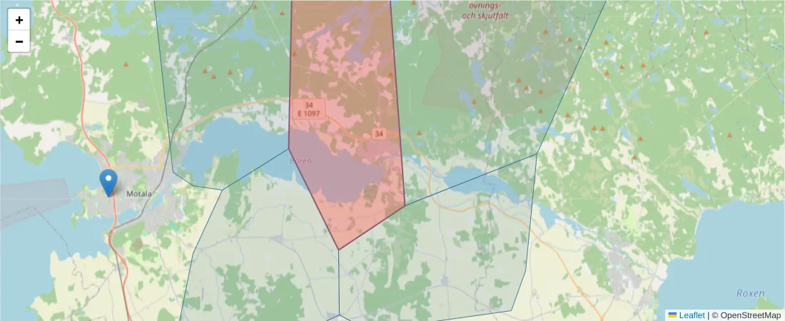 Karta över postnummerområdet  och angränsande postnummer i Sverige