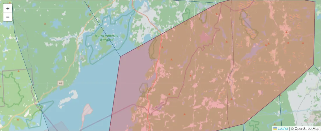 Karta över postnummerområdet  och angränsande postnummer i Sverige