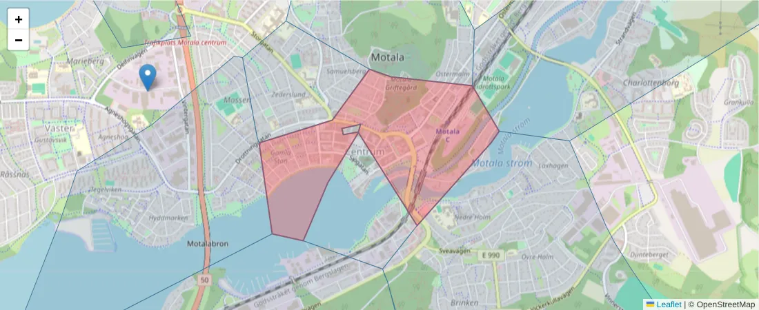 Karta över postnummerområdet  och angränsande postnummer i Sverige