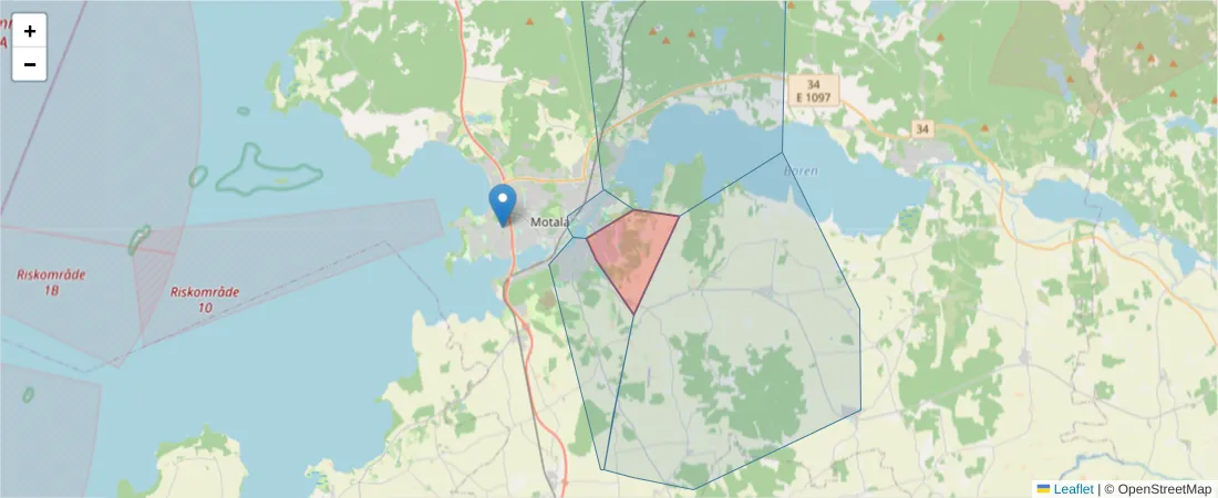 Karta över postnummerområdet  och angränsande postnummer i Sverige