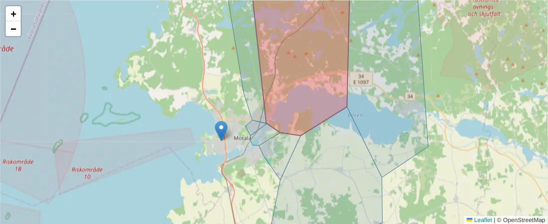 Karta över postnummerområdet  och angränsande postnummer i Sverige