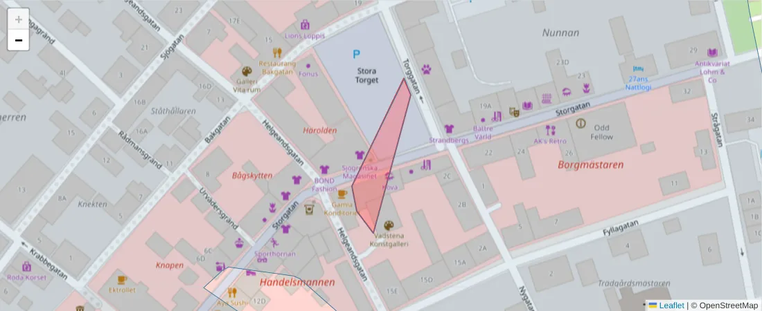 Karta över postnummerområdet  och angränsande postnummer i Sverige