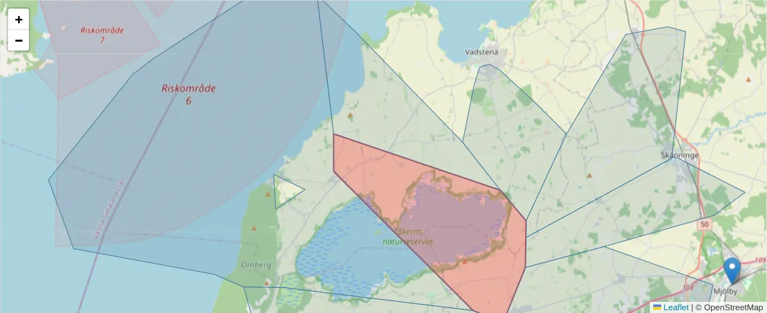 Karta över postnummerområdet  och angränsande postnummer i Sverige