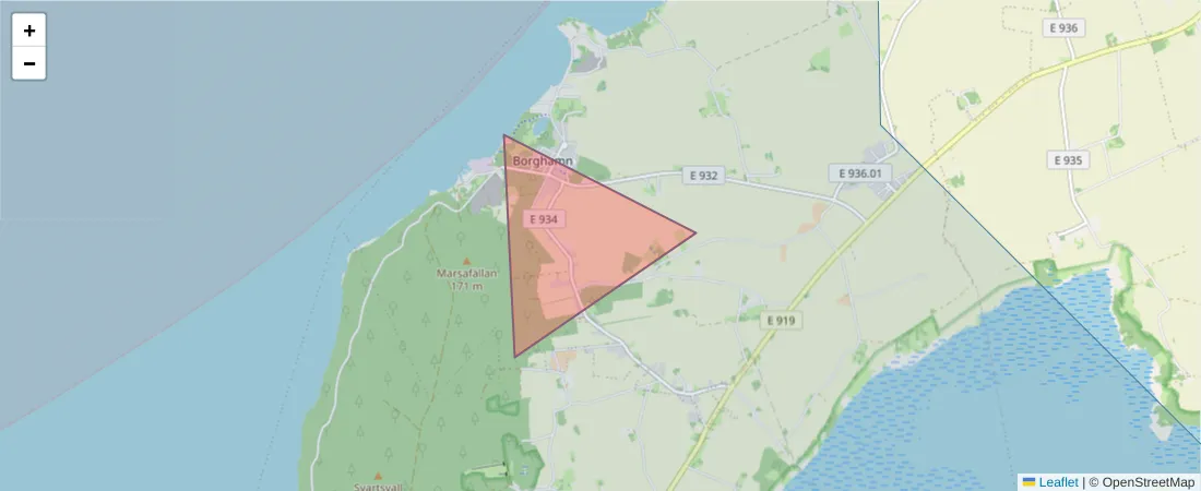 Karta över postnummerområdet  och angränsande postnummer i Sverige