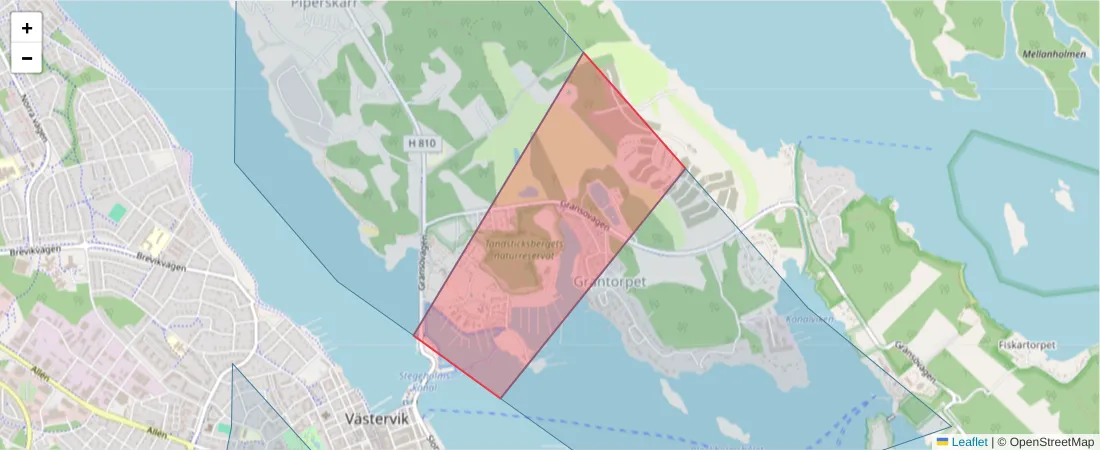 Karta över postnummerområdet  och angränsande postnummer i Sverige