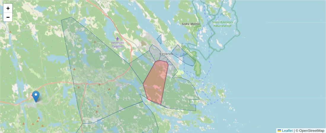 Karta över postnummerområdet  och angränsande postnummer i Sverige