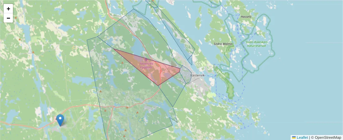 Karta över postnummerområdet  och angränsande postnummer i Sverige