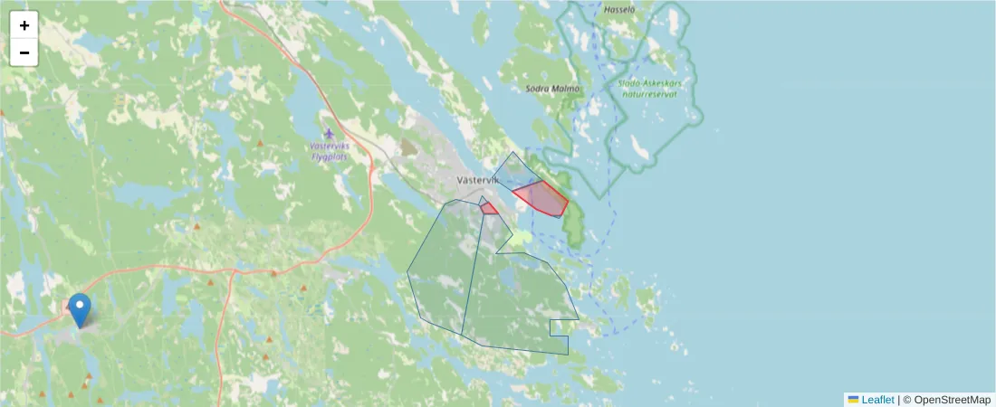 Karta över postnummerområdet  och angränsande postnummer i Sverige
