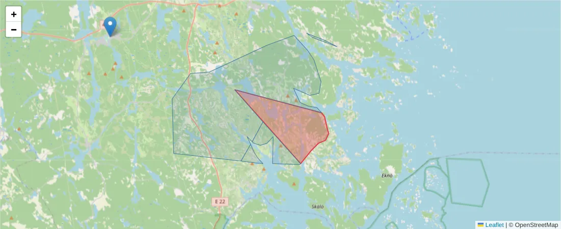 Karta över postnummerområdet  och angränsande postnummer i Sverige