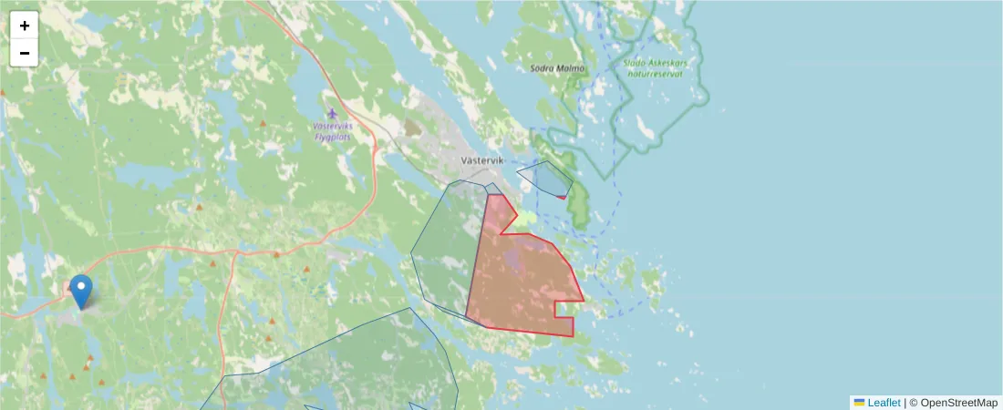 Karta över postnummerområdet  och angränsande postnummer i Sverige