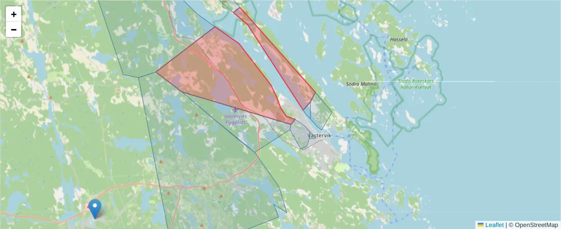 Karta över postnummerområdet  och angränsande postnummer i Sverige