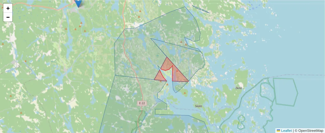 Karta över postnummerområdet  och angränsande postnummer i Sverige