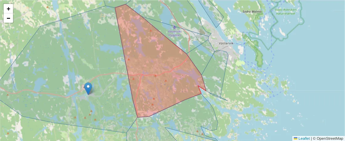 Karta över postnummerområdet  och angränsande postnummer i Sverige