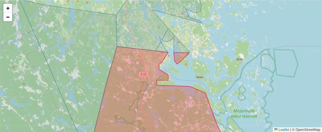 Karta över postnummerområdet  och angränsande postnummer i Sverige