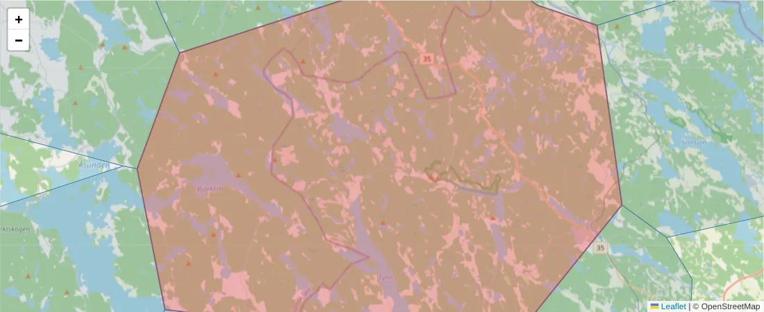 Karta över postnummerområdet  och angränsande postnummer i Sverige