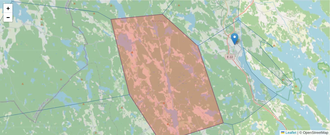 Karta över postnummerområdet  och angränsande postnummer i Sverige
