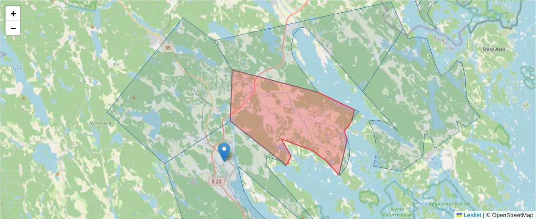 Karta över postnummerområdet  och angränsande postnummer i Sverige