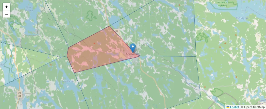 Karta över postnummerområdet  och angränsande postnummer i Sverige