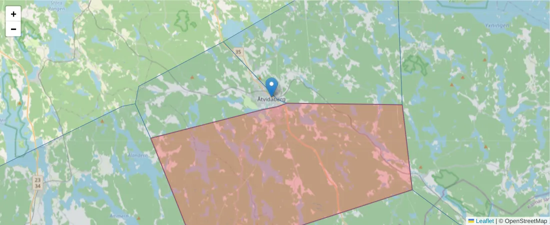 Karta över postnummerområdet  och angränsande postnummer i Sverige
