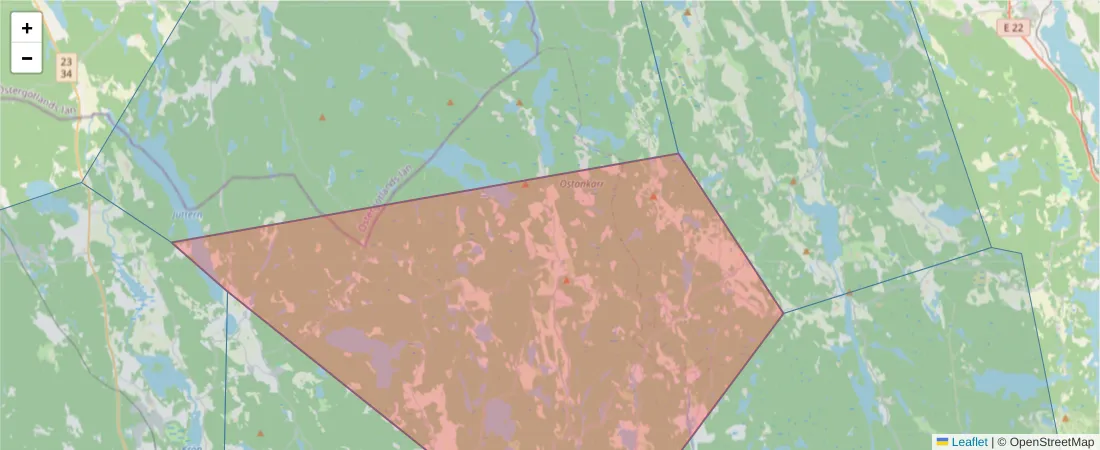 Karta över postnummerområdet  och angränsande postnummer i Sverige