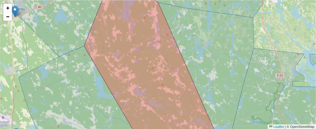 Karta över postnummerområdet  och angränsande postnummer i Sverige
